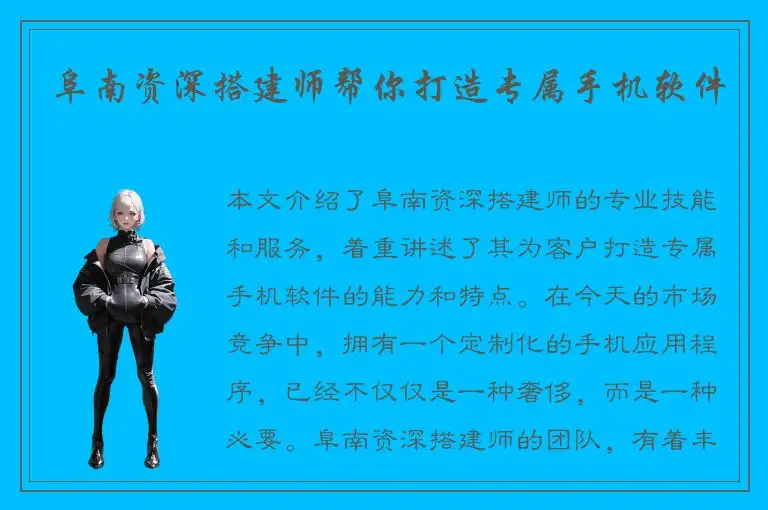 阜南资深搭建师帮你打造专属手机软件