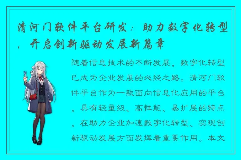 清河门软件平台研发：助力数字化转型，开启创新驱动发展新篇章