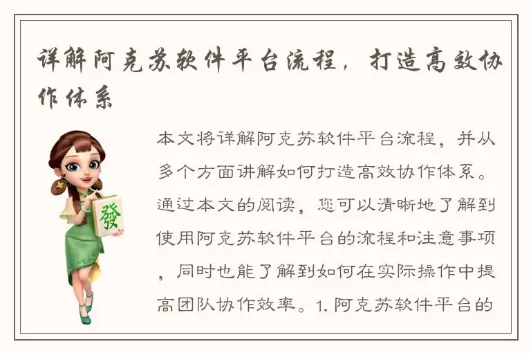 详解阿克苏软件平台流程，打造高效协作体系