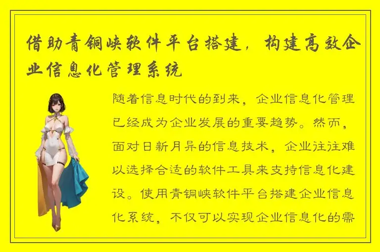 借助青铜峡软件平台搭建，构建高效企业信息化管理系统