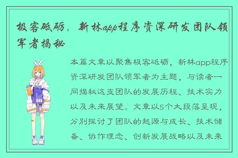 极客砥砺，新林app程序资深研发团队领军者揭秘
