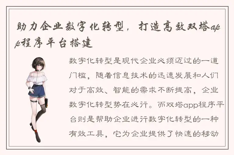 助力企业数字化转型，打造高效双塔app程序平台搭建