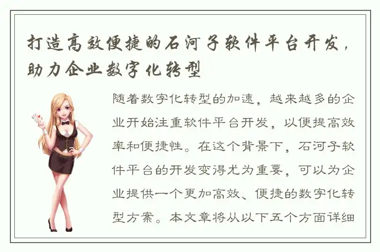 打造高效便捷的石河子软件平台开发，助力企业数字化转型