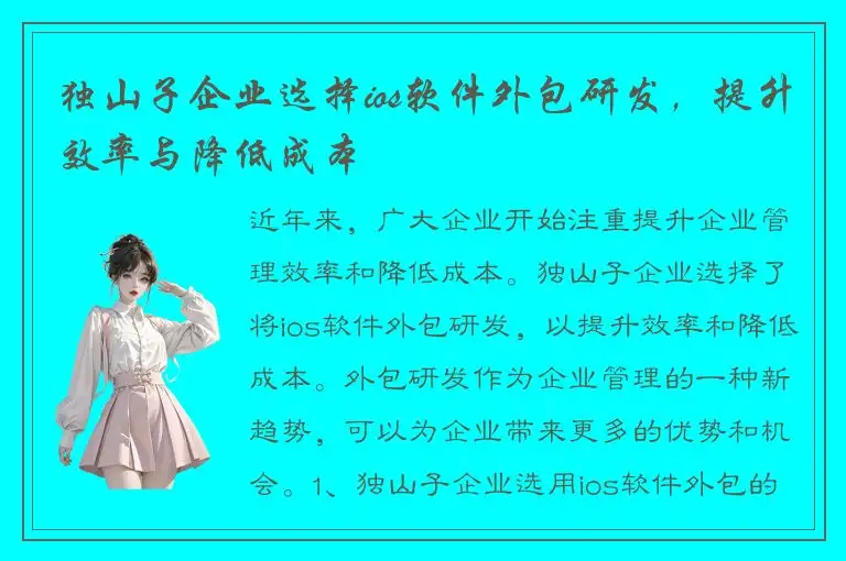 独山子企业选择ios软件外包研发，提升效率与降低成本