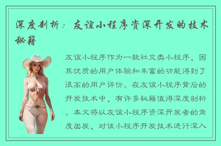 深度剖析：友谊小程序资深开发的技术秘籍