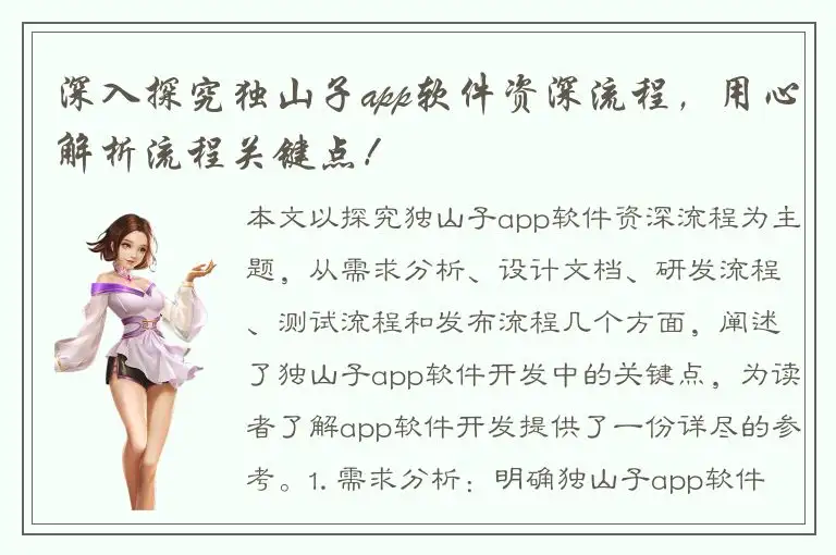 深入探究独山子app软件资深流程，用心解析流程关键点！