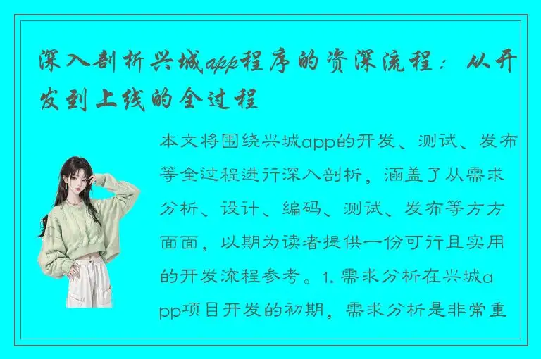 深入剖析兴城app程序的资深流程：从开发到上线的全过程