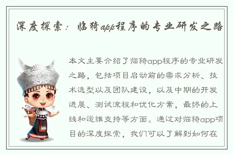 深度探索：临猗app程序的专业研发之路
