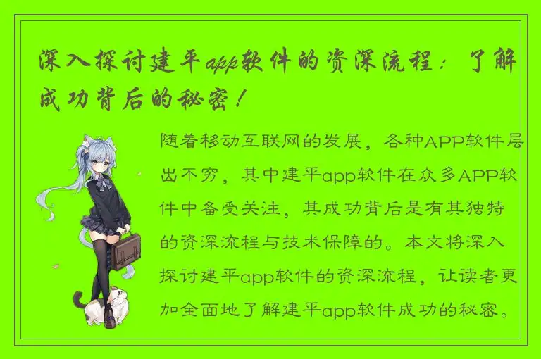 深入探讨建平app软件的资深流程：了解成功背后的秘密！