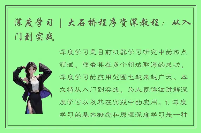 深度学习 | 大石桥程序资深教程：从入门到实战