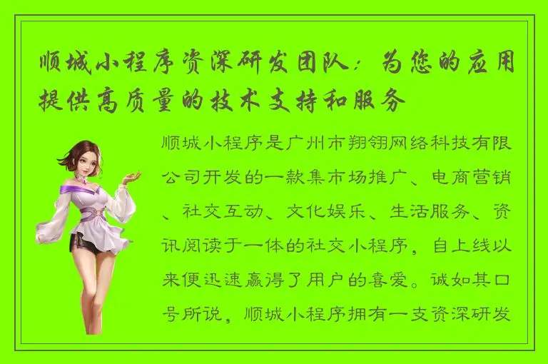顺城小程序资深研发团队：为您的应用提供高质量的技术支持和服务