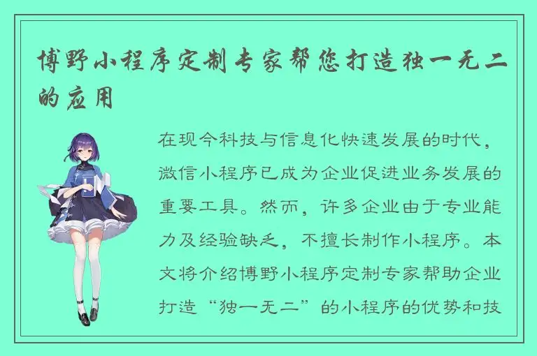 博野小程序定制专家帮您打造独一无二的应用