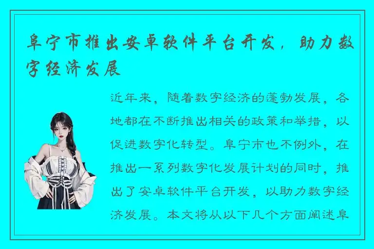 阜宁市推出安卓软件平台开发，助力数字经济发展