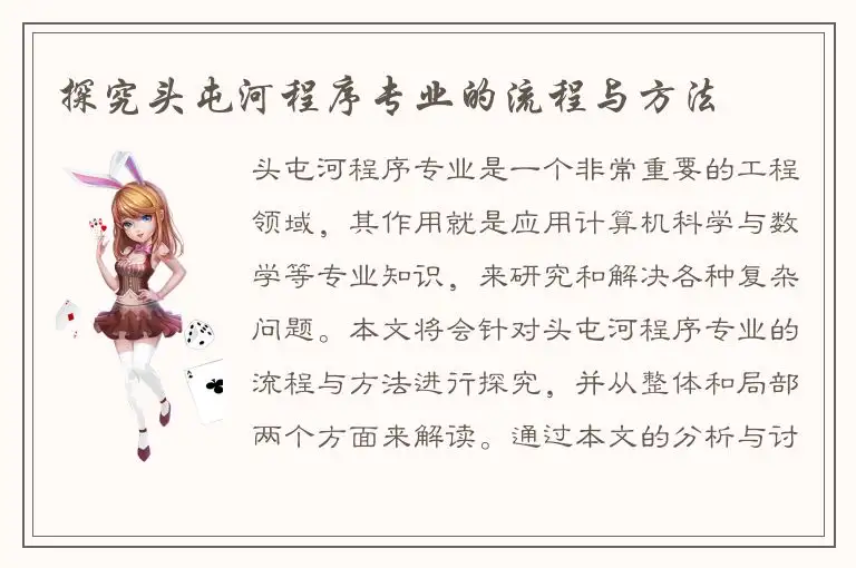 探究头屯河程序专业的流程与方法