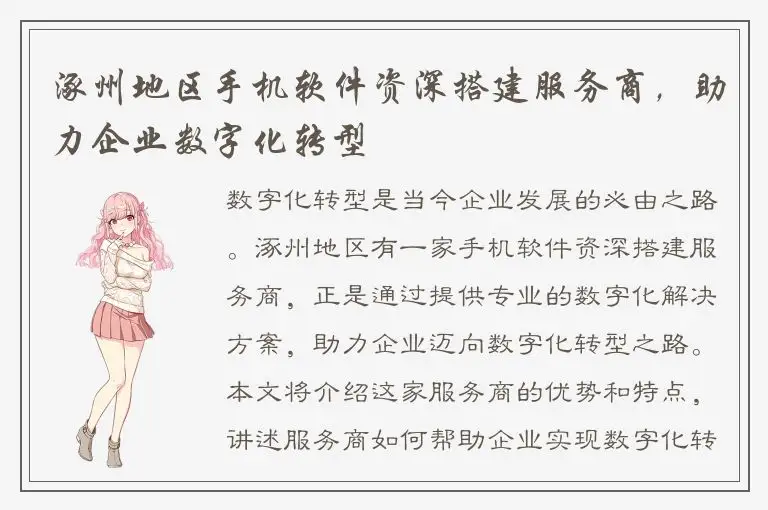 涿州地区手机软件资深搭建服务商，助力企业数字化转型