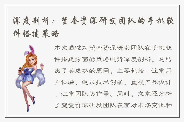 深度剖析：望奎资深研发团队的手机软件搭建策略