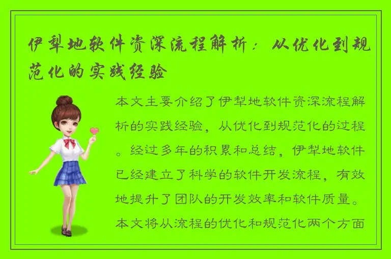 伊犁地软件资深流程解析：从优化到规范化的实践经验