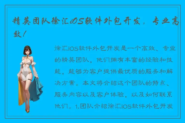精英团队徐汇iOS软件外包开发，专业高效！