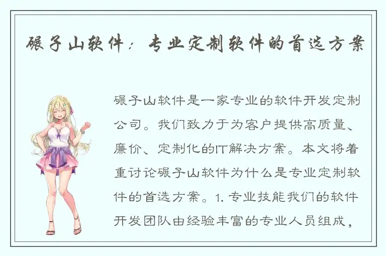 碾子山软件：专业定制软件的首选方案