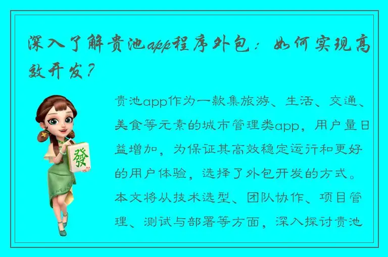 深入了解贵池app程序外包：如何实现高效开发？