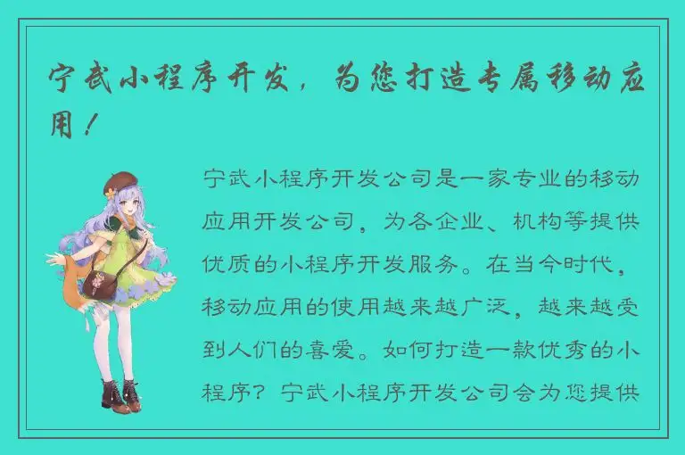 宁武小程序开发，为您打造专属移动应用！