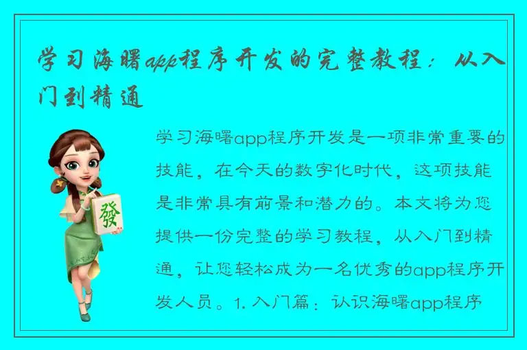 学习海曙app程序开发的完整教程：从入门到精通