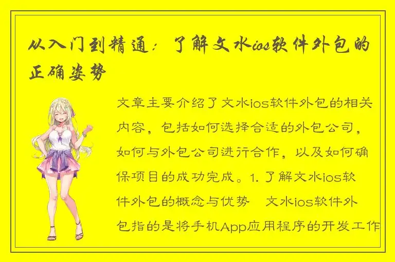 从入门到精通：了解文水ios软件外包的正确姿势