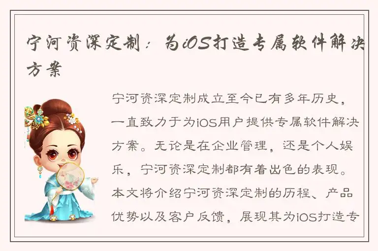 宁河资深定制：为iOS打造专属软件解决方案