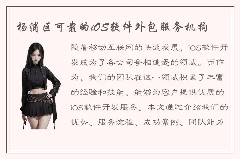 杨浦区可靠的iOS软件外包服务机构
