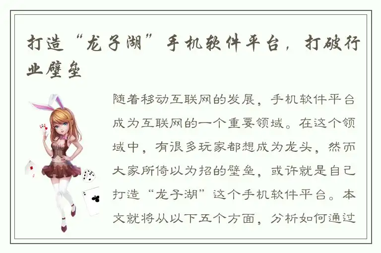 打造“龙子湖”手机软件平台，打破行业壁垒