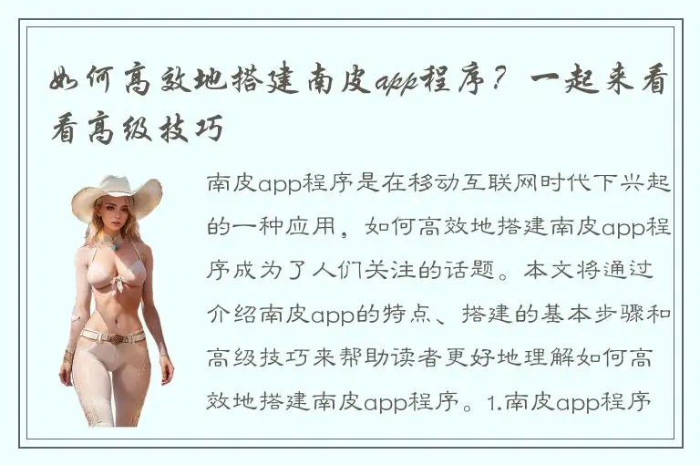 如何高效地搭建南皮app程序？一起来看看高级技巧