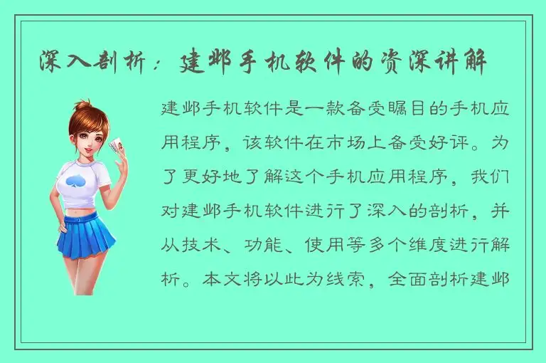 深入剖析：建邺手机软件的资深讲解