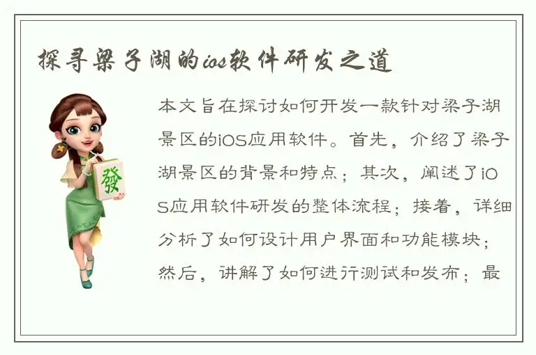 探寻梁子湖的ios软件研发之道