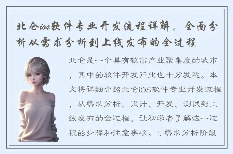 北仑ios软件专业开发流程详解，全面分析从需求分析到上线发布的全过程