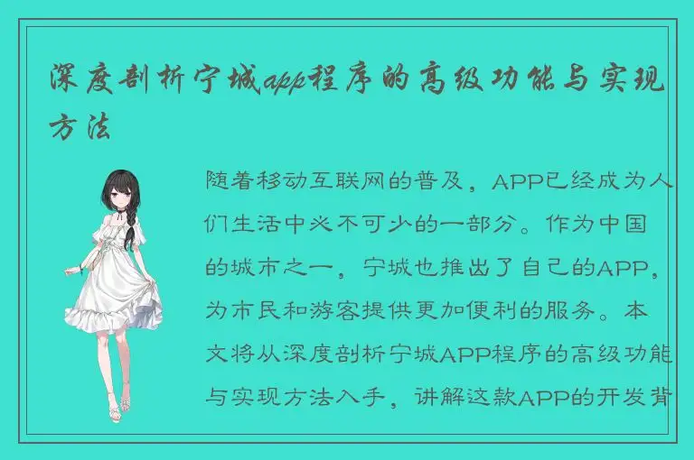 深度剖析宁城app程序的高级功能与实现方法