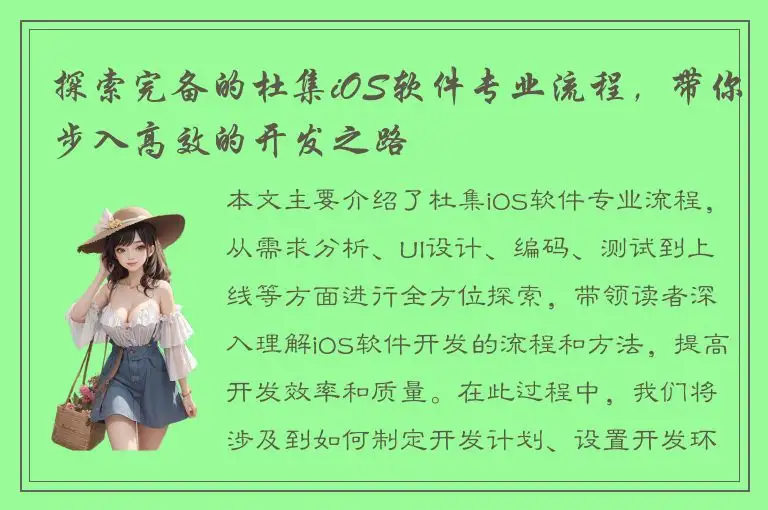 探索完备的杜集iOS软件专业流程，带你步入高效的开发之路