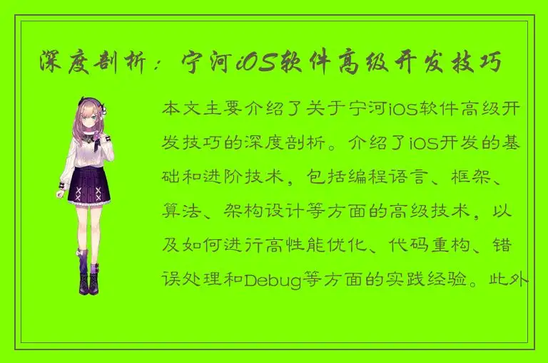 深度剖析：宁河iOS软件高级开发技巧