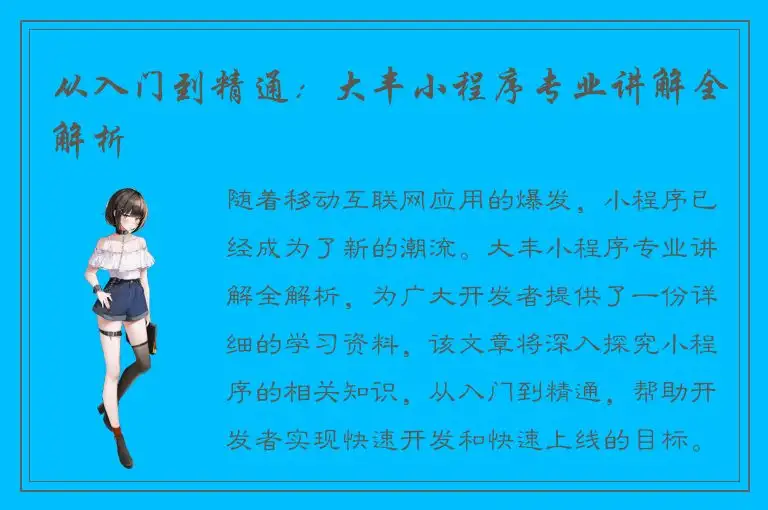 从入门到精通：大丰小程序专业讲解全解析