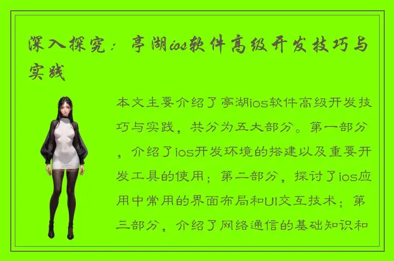 深入探究：亭湖ios软件高级开发技巧与实践