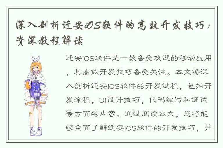 深入剖析迁安iOS软件的高效开发技巧：资深教程解读