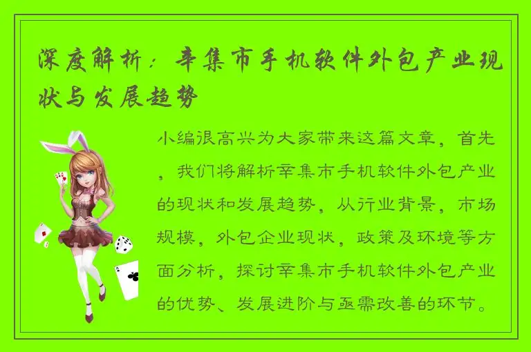 深度解析：辛集市手机软件外包产业现状与发展趋势