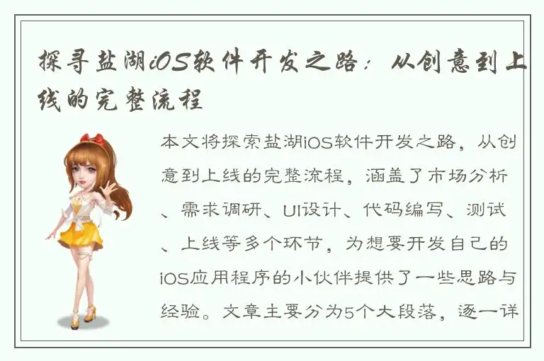 探寻盐湖iOS软件开发之路：从创意到上线的完整流程