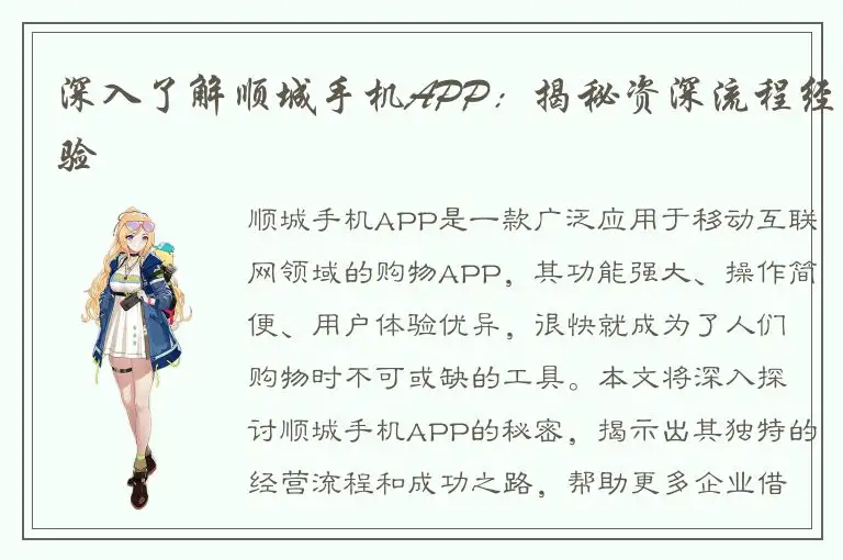 深入了解顺城手机APP：揭秘资深流程经验
