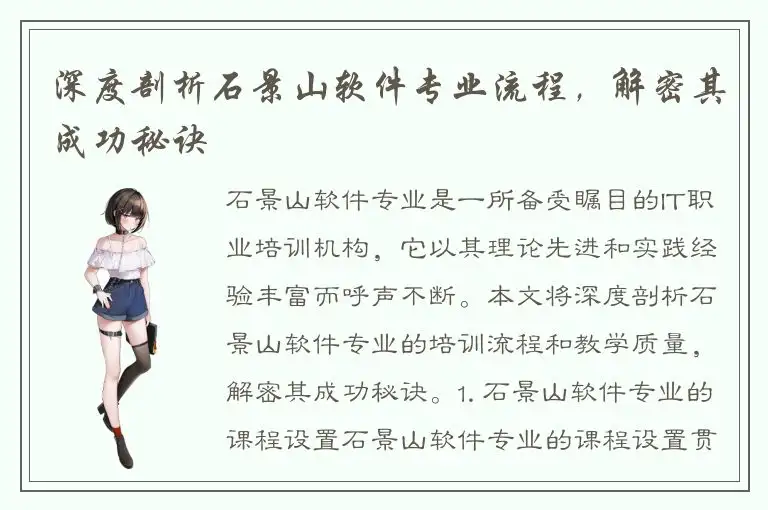 深度剖析石景山软件专业流程，解密其成功秘诀