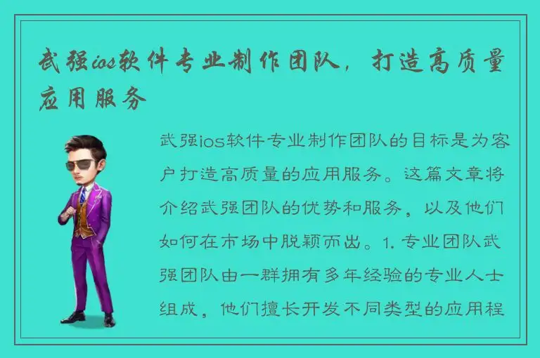 武强ios软件专业制作团队，打造高质量应用服务