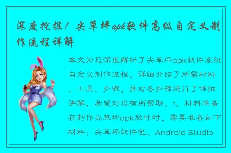 深度挖掘！尖草坪apk软件高级自定义制作流程详解