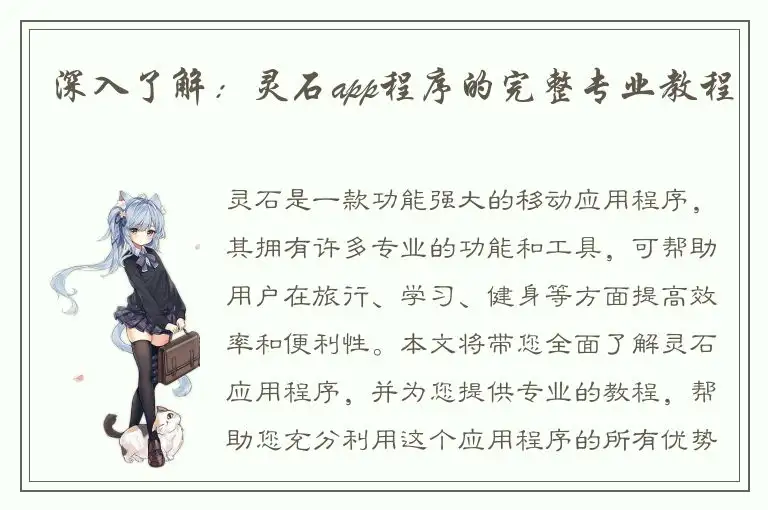深入了解：灵石app程序的完整专业教程