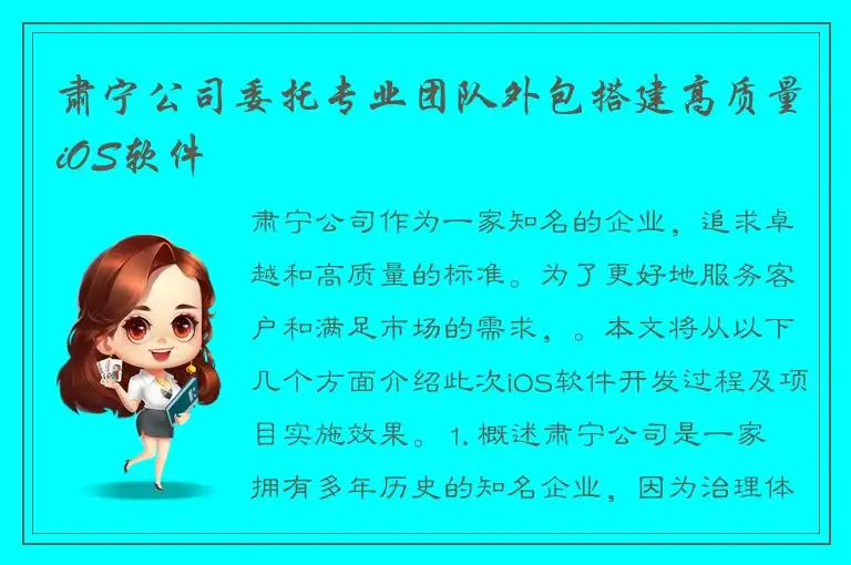 肃宁公司委托专业团队外包搭建高质量iOS软件