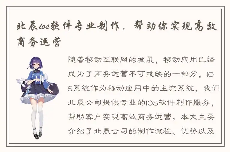 北辰ios软件专业制作，帮助你实现高效商务运营