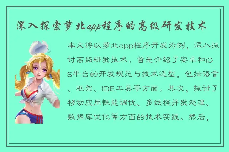 深入探索萝北app程序的高级研发技术